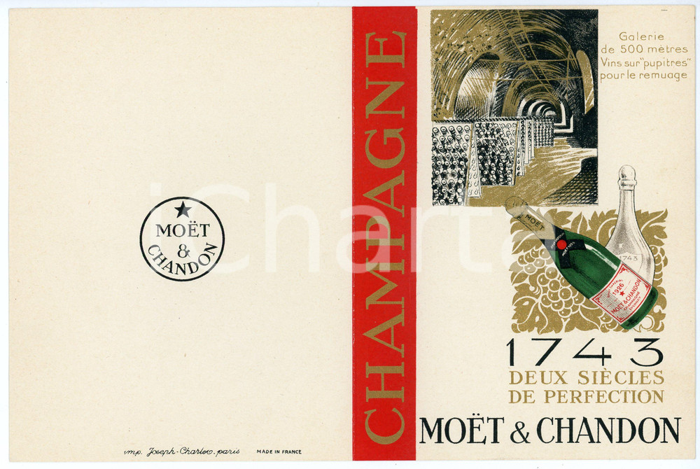 Oggetto da collezione cartaceo 1950 ca MOET ET CHANDON Champagne  Biglietto pubblicitario 12x16 cm 1