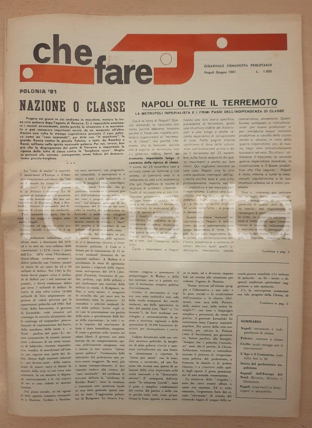 Giornale, rivista storica 1981 CHE FARE Napoli oltre il terremoto  Crisi in Polonia Giornale Comunista 1