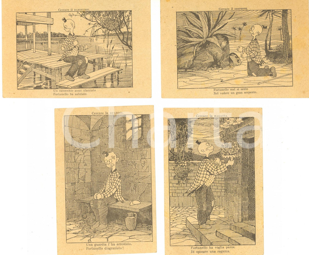 Oggetto da collezione cartaceo 1920 ca FUMETTI  FORTUNELLO  Lotto 4 vignette 11x7 cm 1