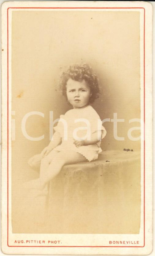 Fotografia d epoca originale 1870 ca BONNEVILLE F Ritratto di bambino seduto  Foto Auguste PITTIER CDV 1