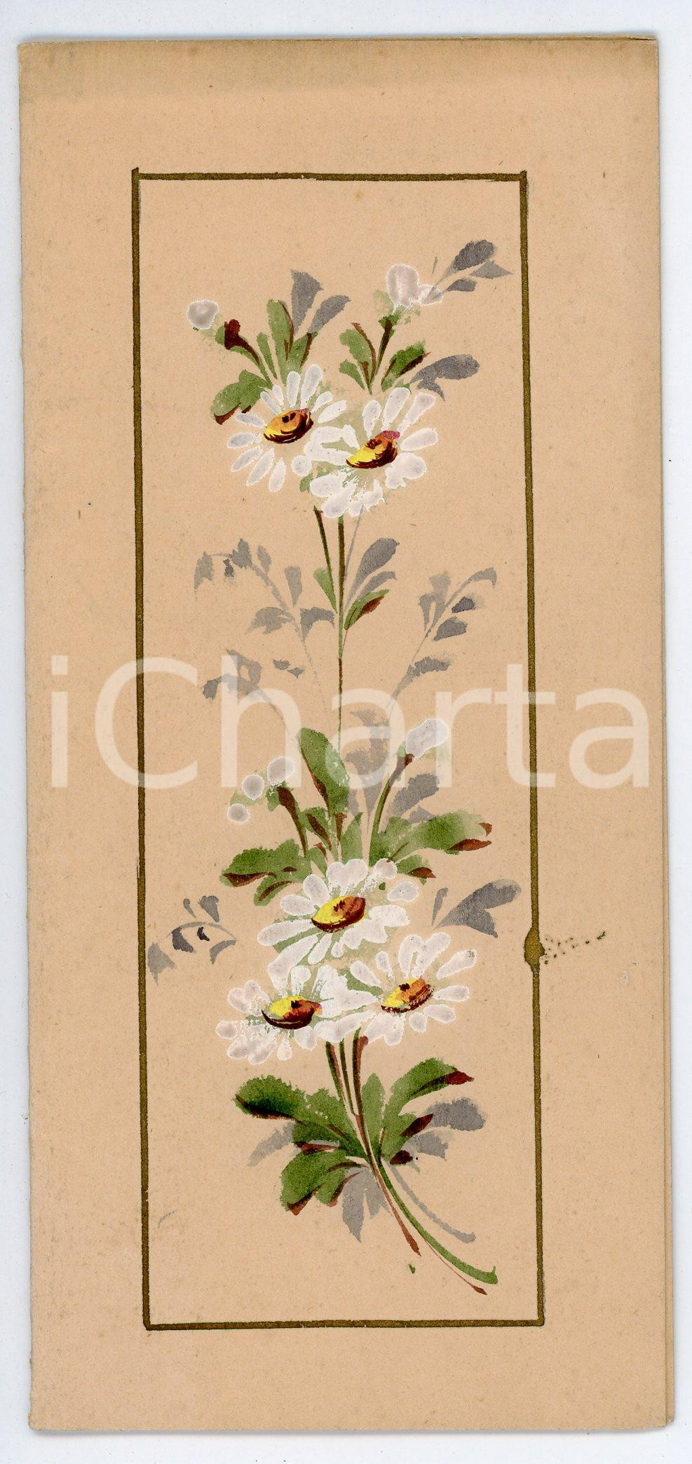Oggetto da collezione cartaceo 1930 ca MENU Dipinto a mano  Margherite 7x16 cm 1