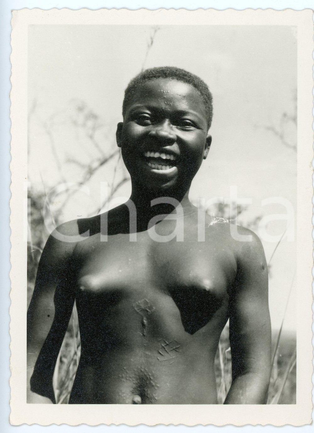 Cartolina originale da collezione 1960 ca AFRIQUE Jeune fille SCARIFICATION Carte postale NU ETHNIQUE 1