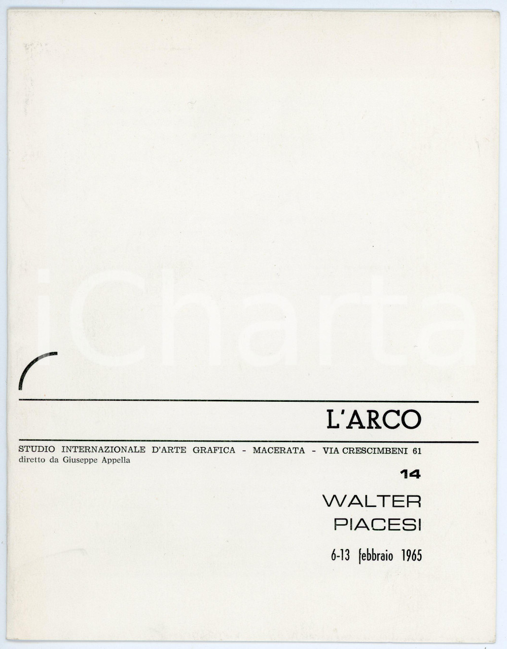 Oggetto da collezione cartaceo 1965 MACERATA Galleria L ARCO Mostra di Walter PIACESI Invito 1