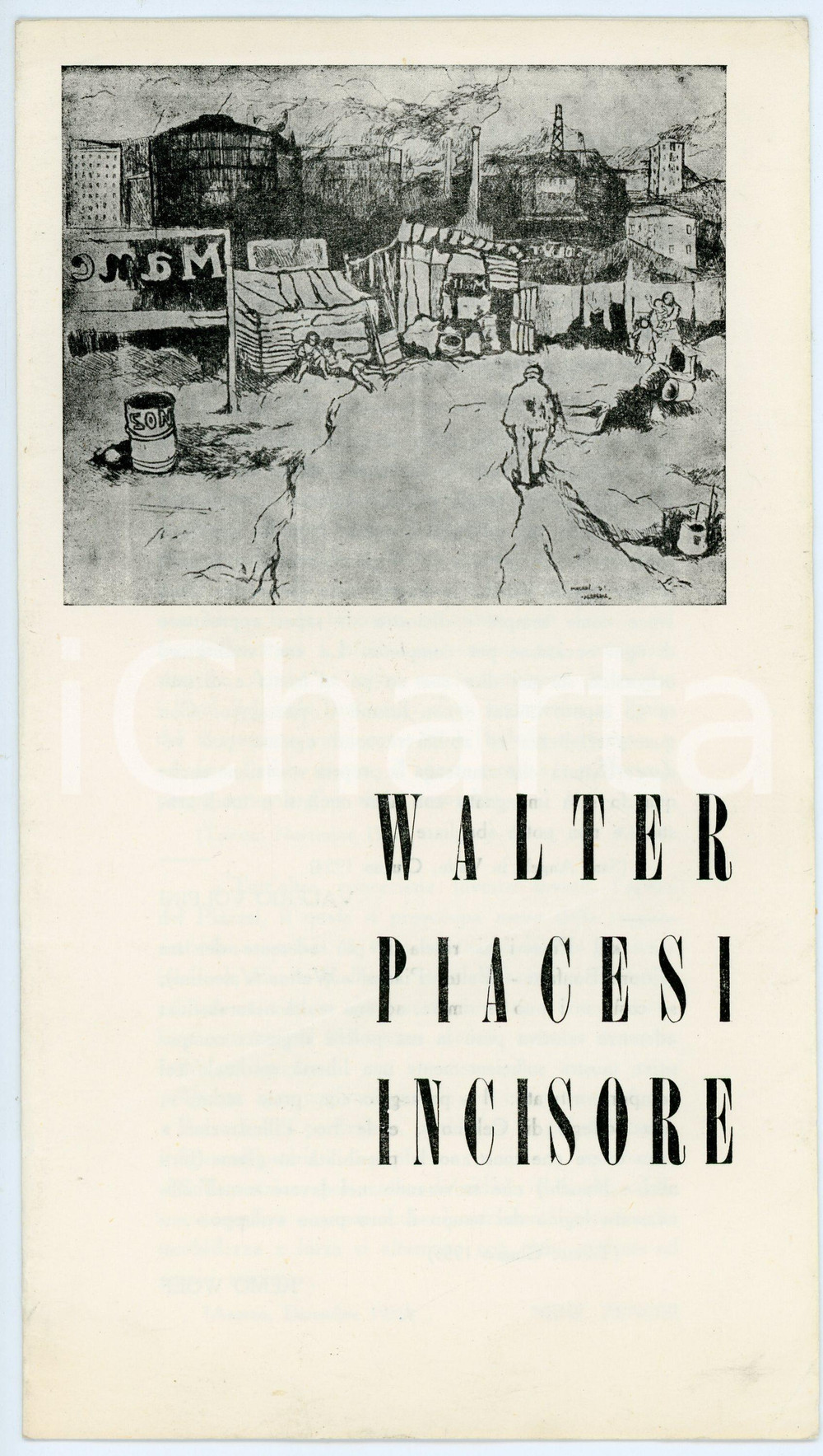 Oggetto da collezione cartaceo 1960 ca ASCOLI PICENO Walter PIACESI incisore  Pieghevole 14x24 cm 1