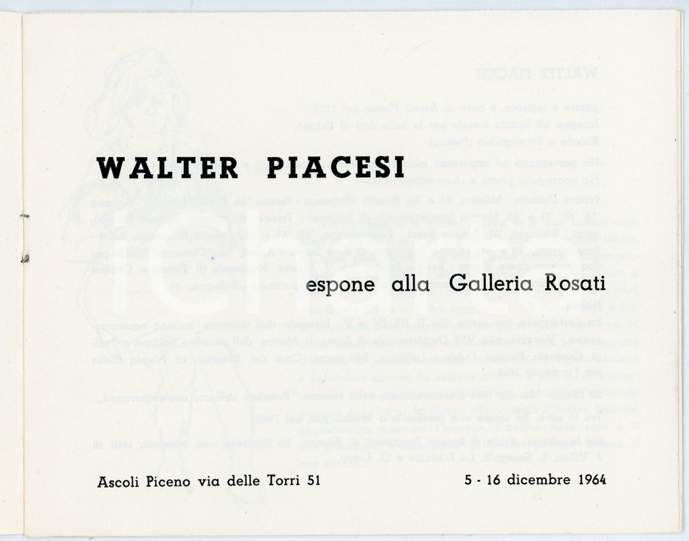 Oggetto da collezione cartaceo 1964 ASCOLI PICENO Galleria Rosati  Mostra Walter PIACESI Catalogo 8 pagg. 1