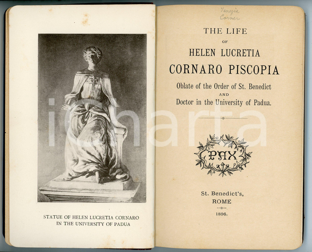 Libro, pubblicazione d epoca 1896 The life of Helen Lucretia CORNARO PISCOPIA  Ed. PAX St. Benedict s  Rome 1