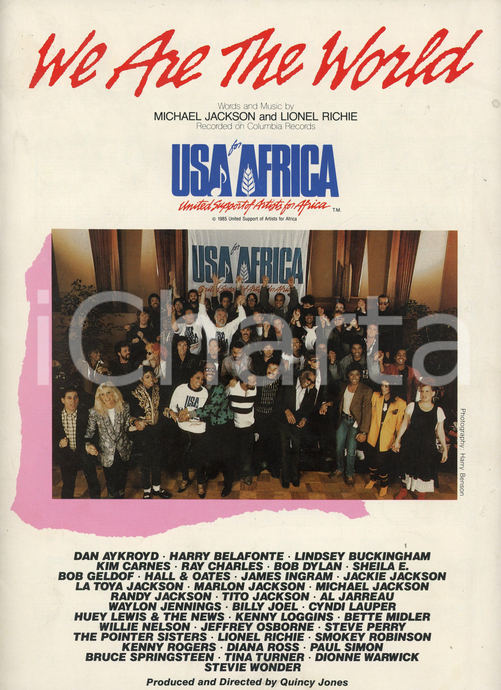 Oggetto da collezione cartaceo 1985 USA FOR AFRICA We are the world  Spartito 23x30 cm 1