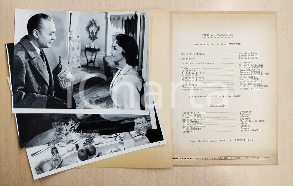Materiale cinematografico d’epoca 1956 CINEMA  PARIS, PALACE HOTEL Charles BOYER Tilda THAMAR Press kit 1