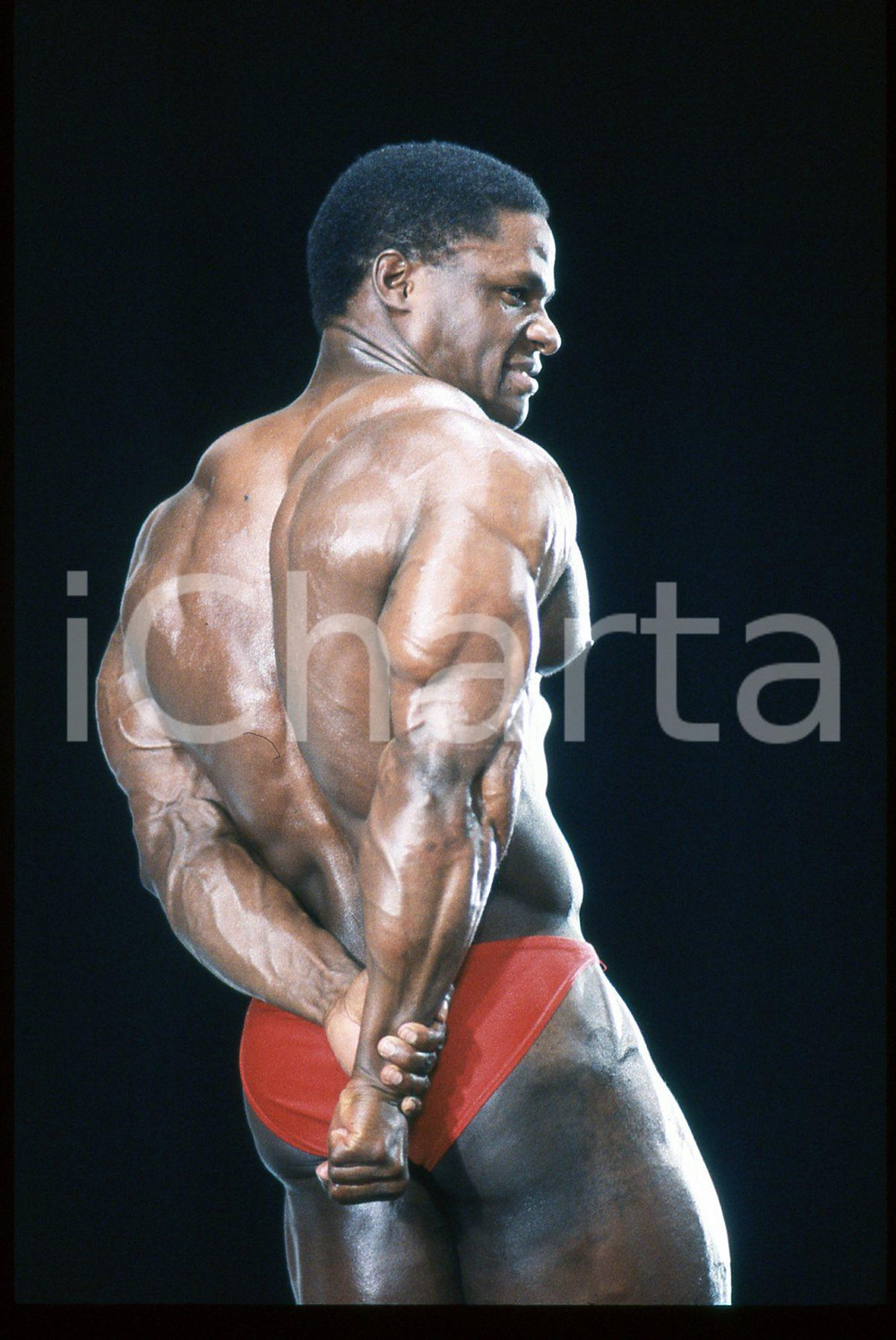 Fotografia d epoca originale 1990 ca SPORT BODYBUILDING  Thierry PASTEL world champion 35mm VINTAGE SLIDE 1