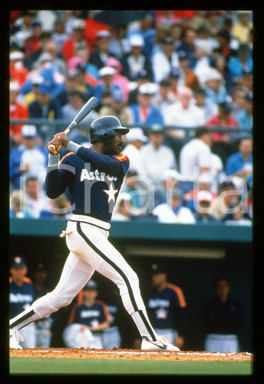 Fotografia d epoca originale 1988 BASEBALL Kevin BASS HOUSTON ASTROS  Gara MLB 35mm VINTAGE SLIDE 1