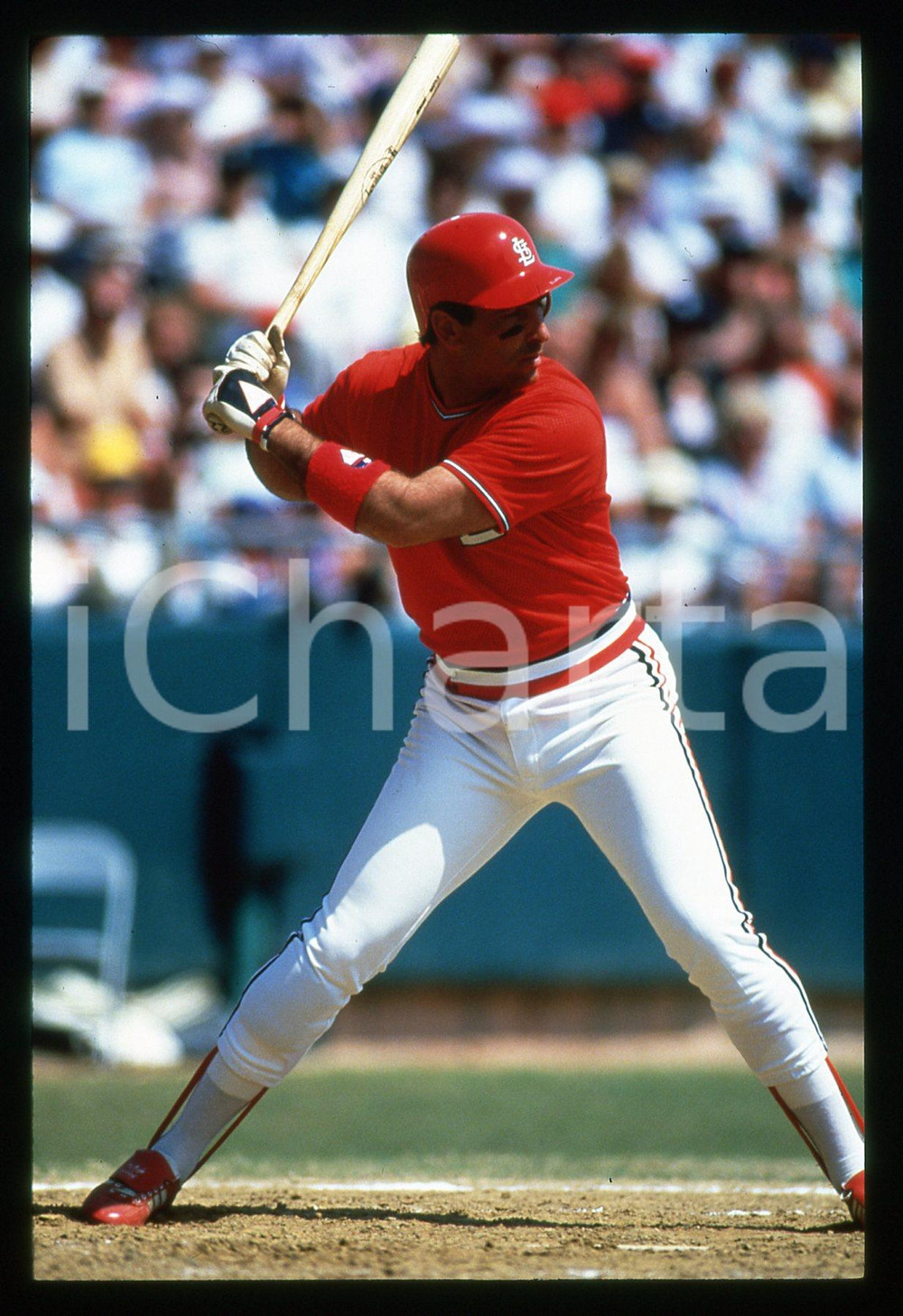 Fotografia d epoca originale 1987 BASEBALL Jack CLARK ST.LOUIS CARDINALS durante gara MLB 35mm VINTAGE SLIDE 1