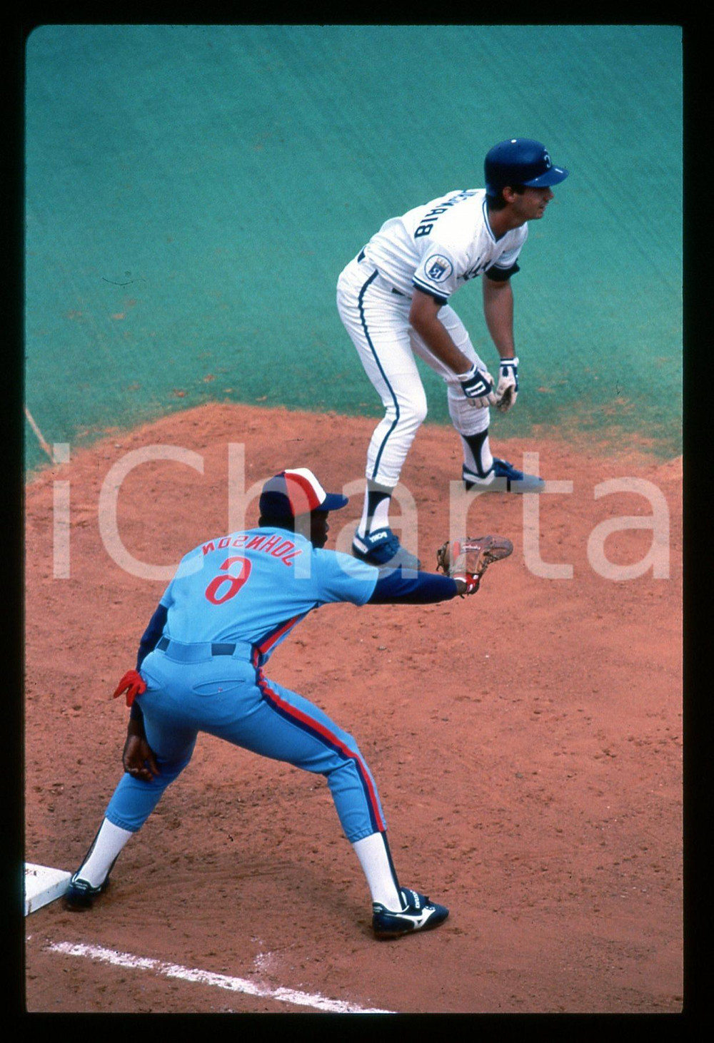 Fotografia d epoca originale 1987 BASEBALL Buddy BIANCALANA KANSAS CITY ROYALS gara MLB 35mm VINTAGE SLIDE 1