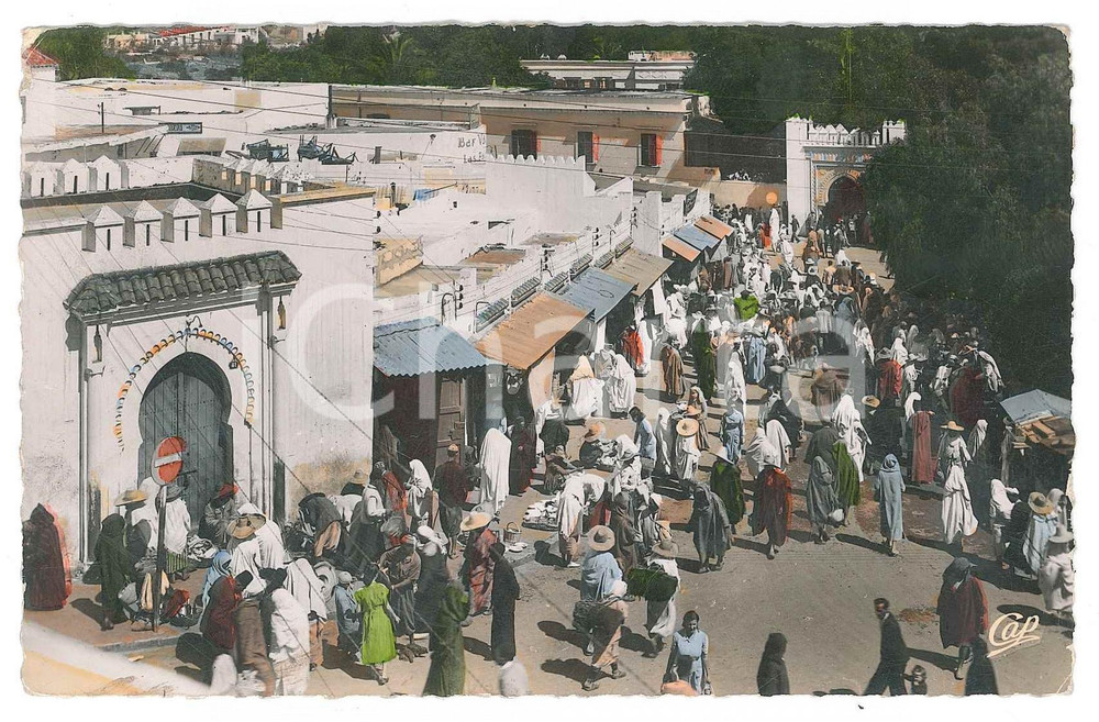 Cartolina originale da collezione 1957 TANGER MOROCCO Le souks  Carte postale FP VG ANIMATA 1