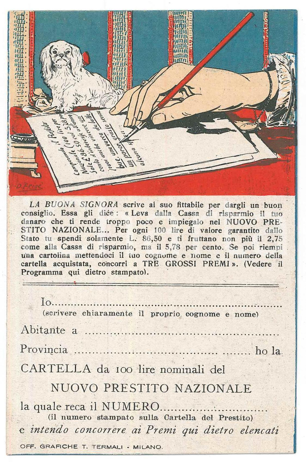 Cartolina originale da collezione 1915 ca WW1  PRESTITO NAZIONALE Concorso CENTRALE LOMBARDA PROPAGANDA Cartolina 1