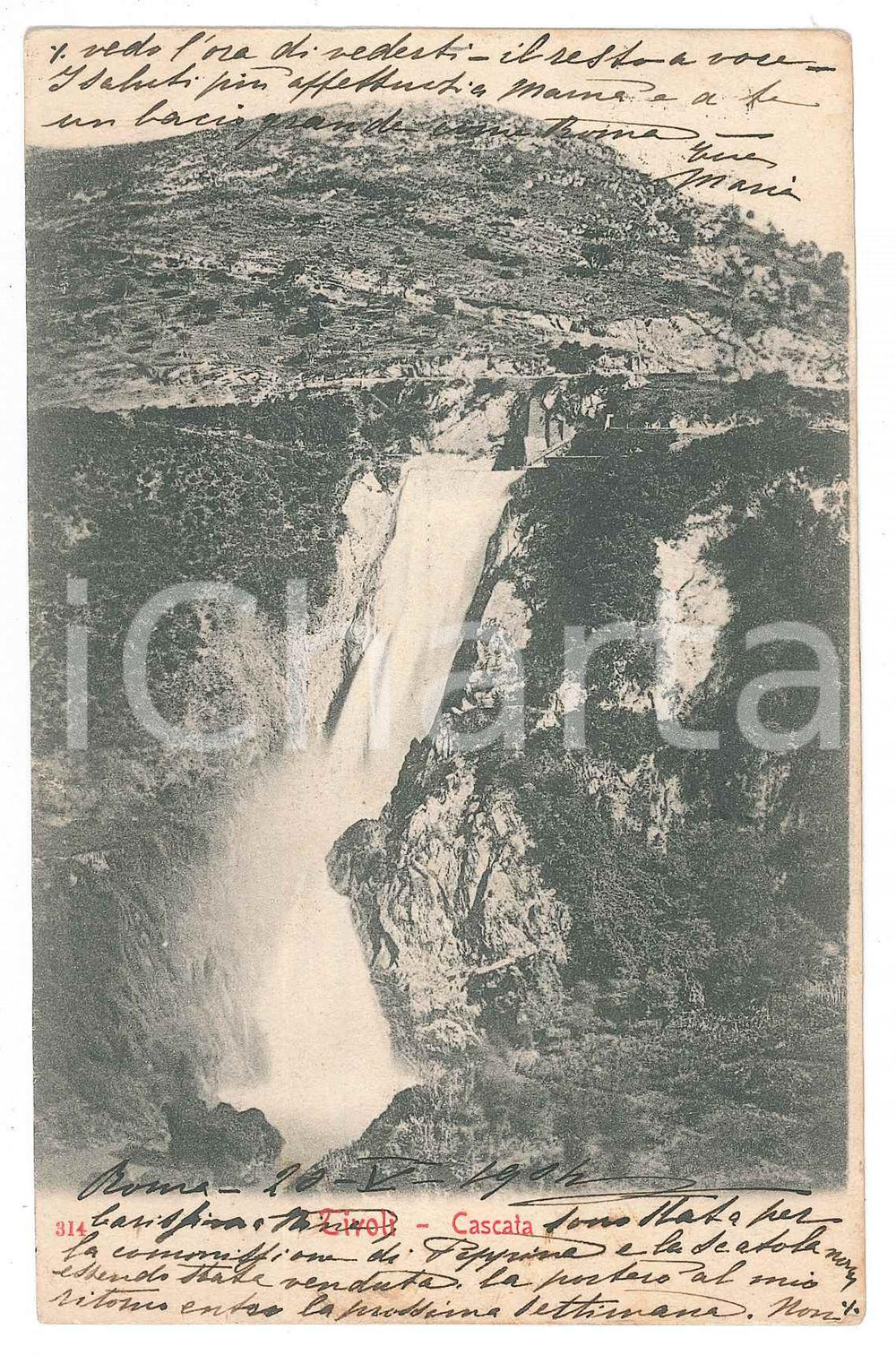 Cartolina originale da collezione 1904 TIVOLI RM Veduta della grande cascata  Cartolina FP VG 1