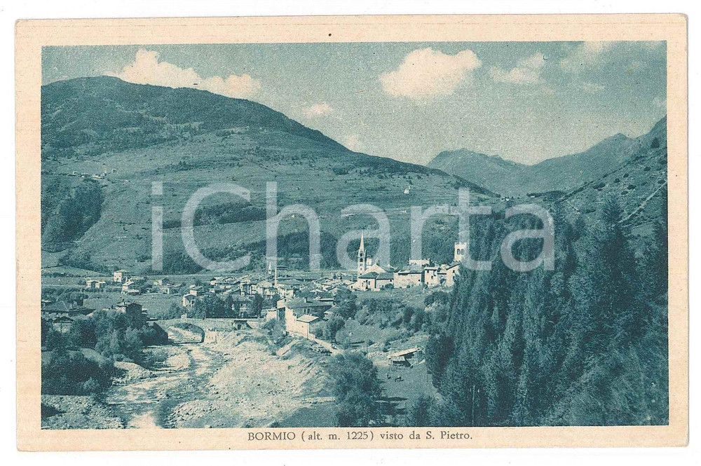 Cartolina originale da collezione 1923 BORMIO SO Il paese visto dal borgo di SAN PIETRO Cartolina FP VG 1