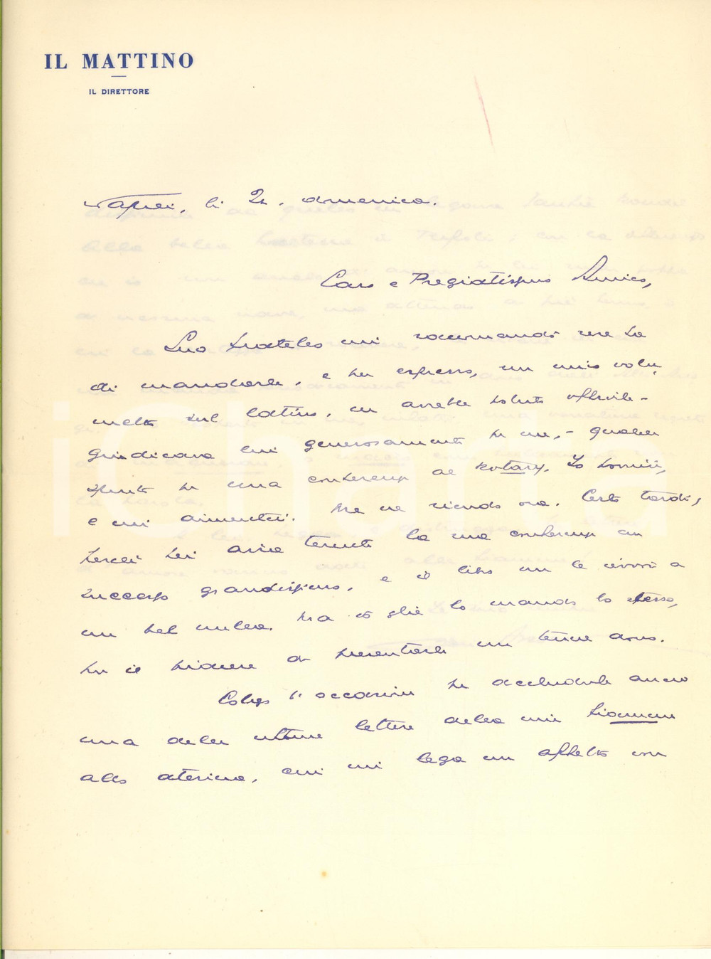 Autografo originale 1950 ca NAPOLI IL MATTINO Giovanni ANSALDO per dono di un libro  AUTOGRAFO 1