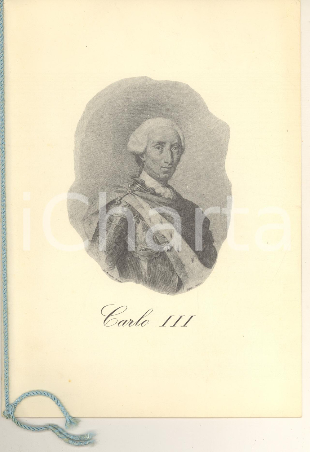 Oggetto da collezione cartaceo 1962 Carlo III di BORBONE  Biglietto con calendario 16x22 cm 1