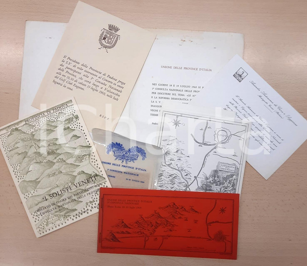 Documento originale, autentico 1969 Consulta Nazionale Province  PADOVA  Lotto inviti e programmi 1