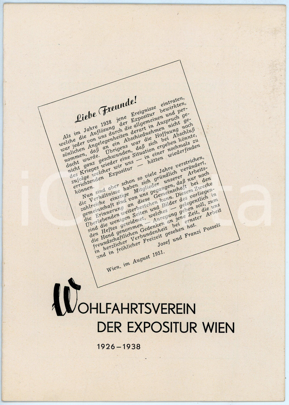 Libro, pubblicazione d epoca 1951 WOHLFAHRTSVEREIN DER EXPOSITUR WIEN Pubblicazione 17x24 cm 1