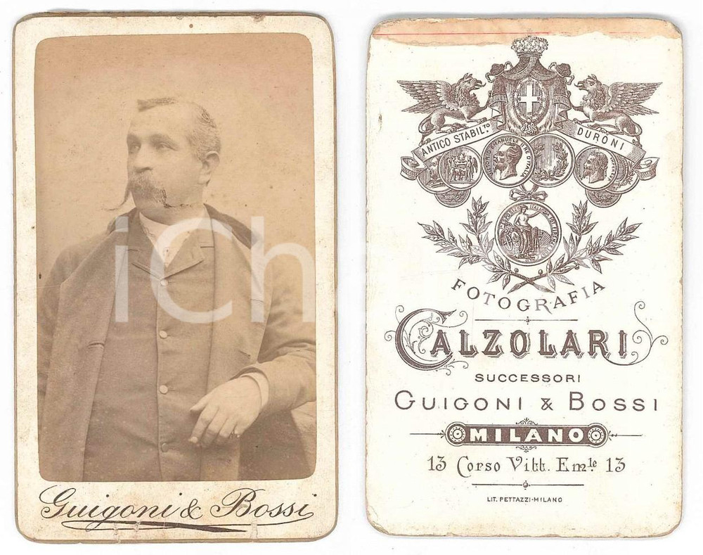 Fotografia d epoca originale 1890 ca MILANO Ritratto maschile  Busto  Foto CALZOLARI CDV 1