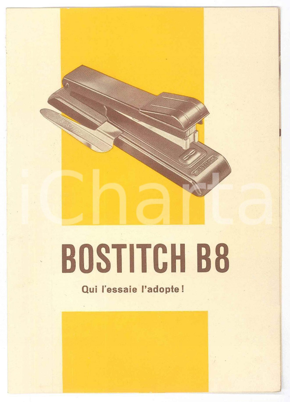 Materiale pubblicitario d’epoca 1940 ca FRIBOURG Papeterie de perolles BOSTITCH B8 / B8R Staples  Pieghevole 1