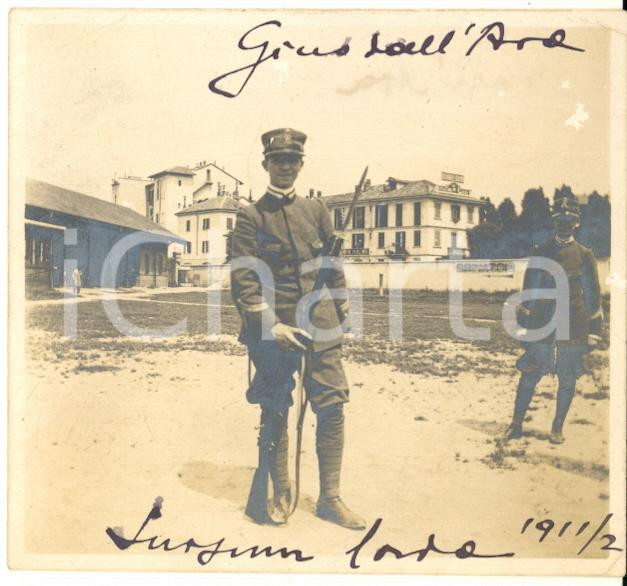 Fotografia d epoca originale 1911 MILANO Battaglione volontari SURSUM CORDA  Giuseppe DALL ARA Foto 8x8 cm 1
