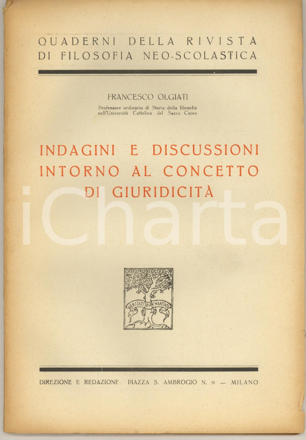 Libro, pubblicazione d epoca 1944 F. OLGIATI Indagini e discussioni intorno al concetto di giuridicità 1