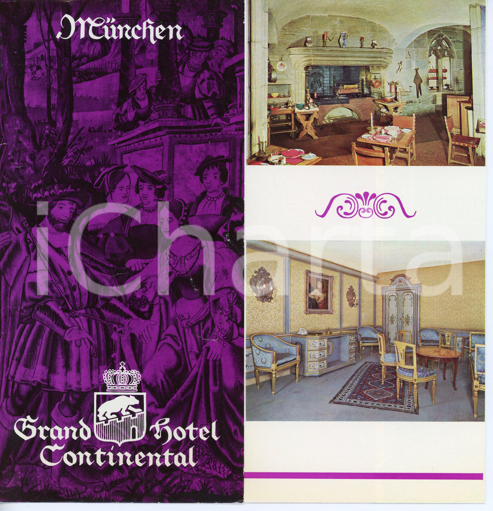 Materiale pubblicitario d’epoca 1975 ca MUNCHEN Grand Hotel Continental  Pieghevole ILLUSTRATO 10x21 cm 1