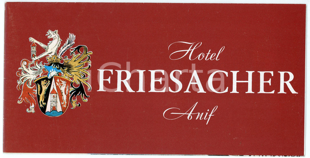 Materiale pubblicitario d’epoca 1975 ca ANIF  AUSTRIA Hotel Friesacher  Pieghevole ILLUSTRATO 20x10 cm 1