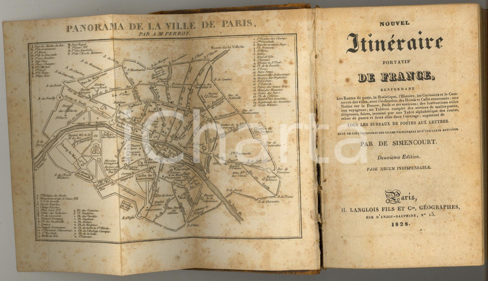 Libro, pubblicazione d epoca 1828 DE SIMENCOURT Nouvel itinéraire portatif de France 411 pp. ed. LANGLOIS 1
