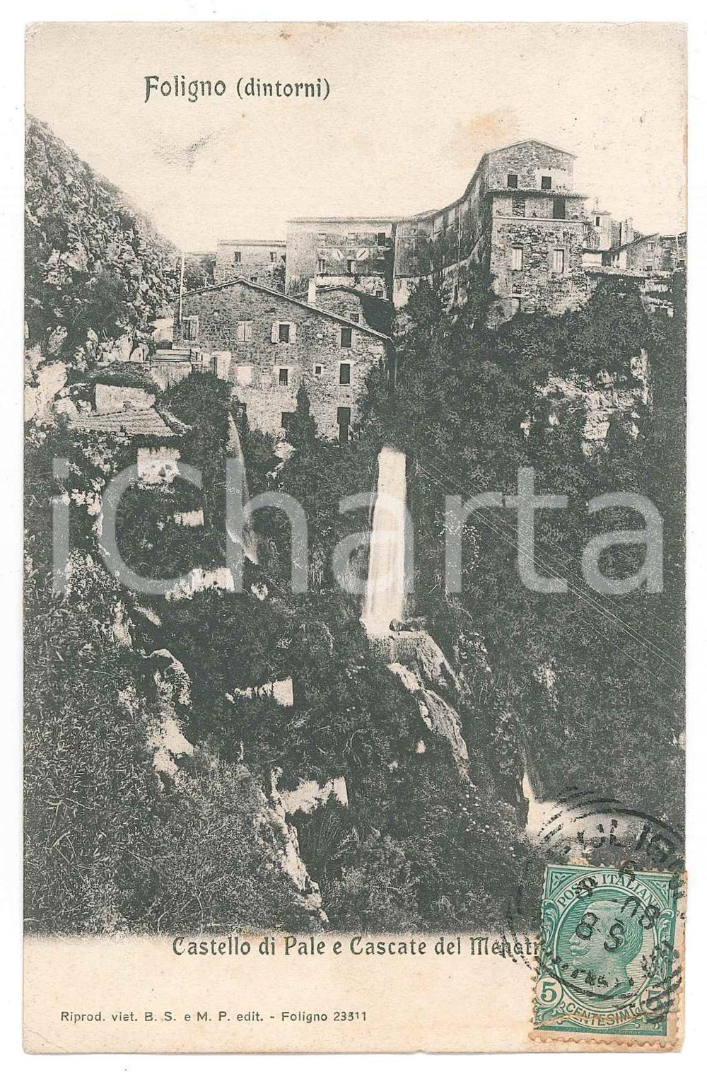 Cartolina originale da collezione 1908 PALE PG Castello e cascate del Menotre  Cartolina Onorino LUCAT 1