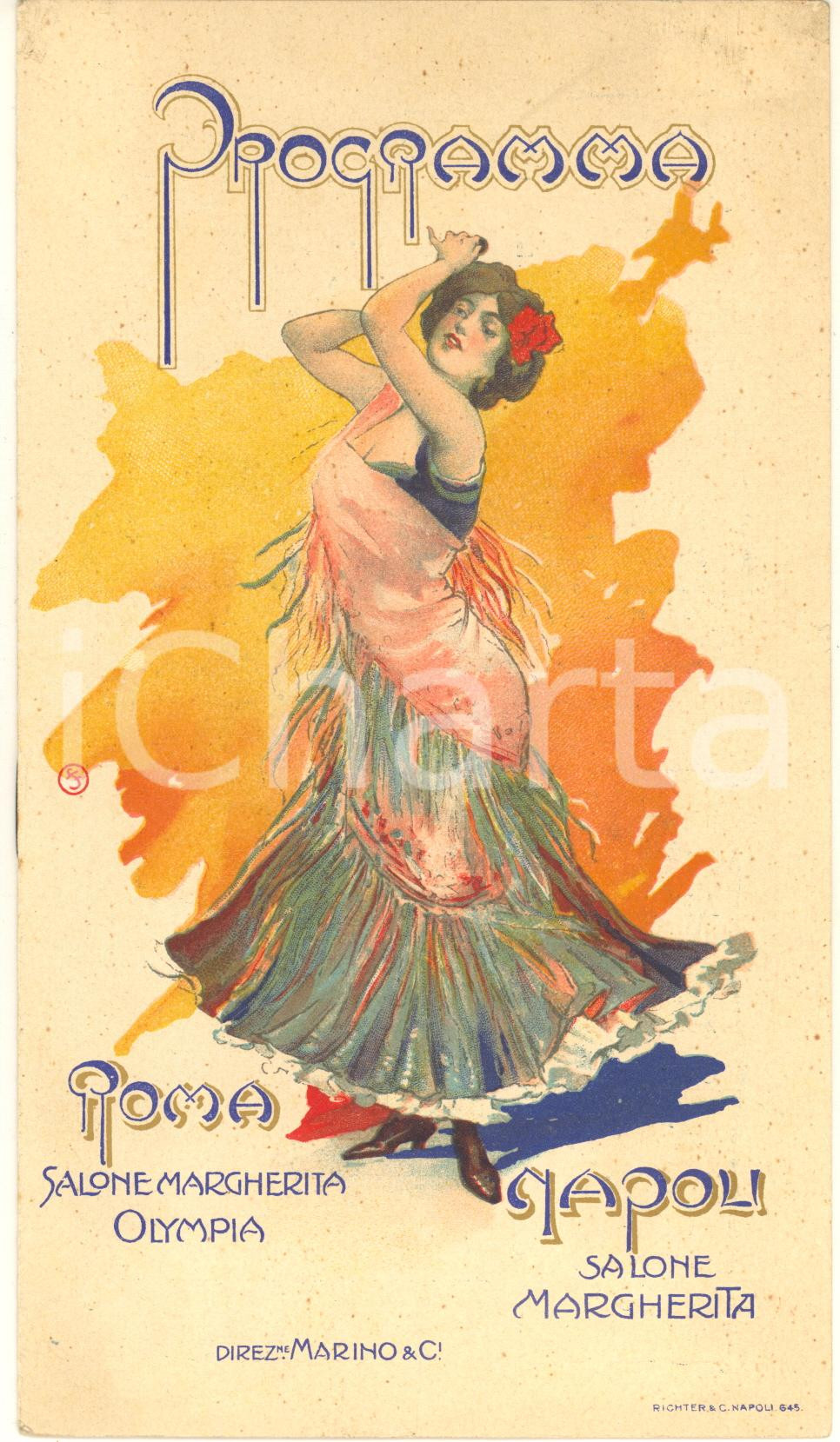 Materiale pubblicitario d’epoca 1907 TEATRO ROMA  SALONE MARGHERITA Programma illustrato RARO 1