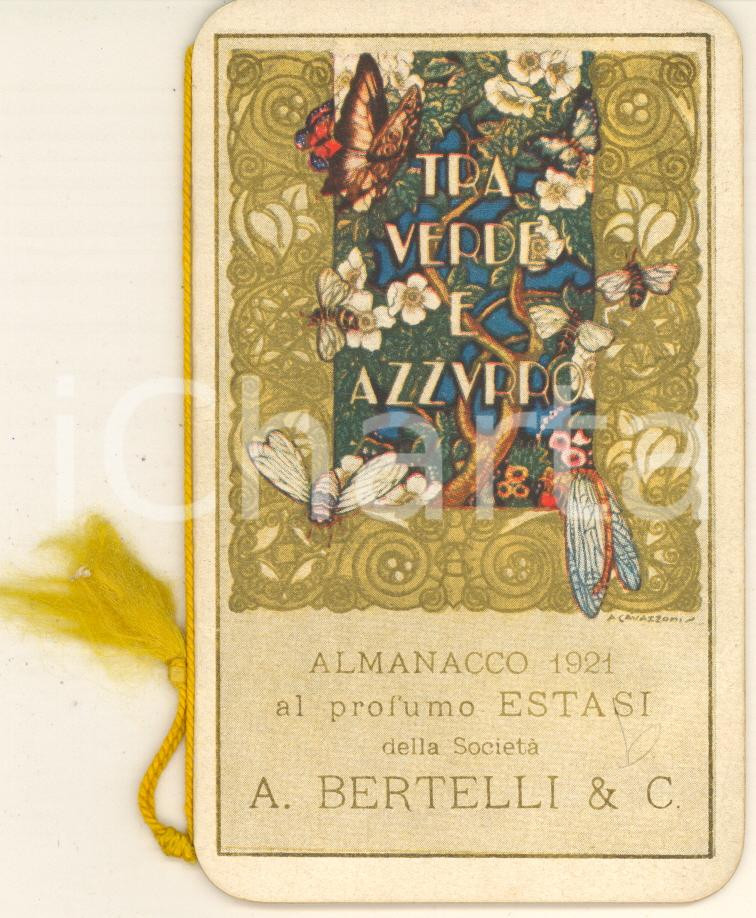 Materiale pubblicitario d’epoca 1921 Almanacco profumo ESTASI  Società A. BERTELLI Calendario tascabile 1