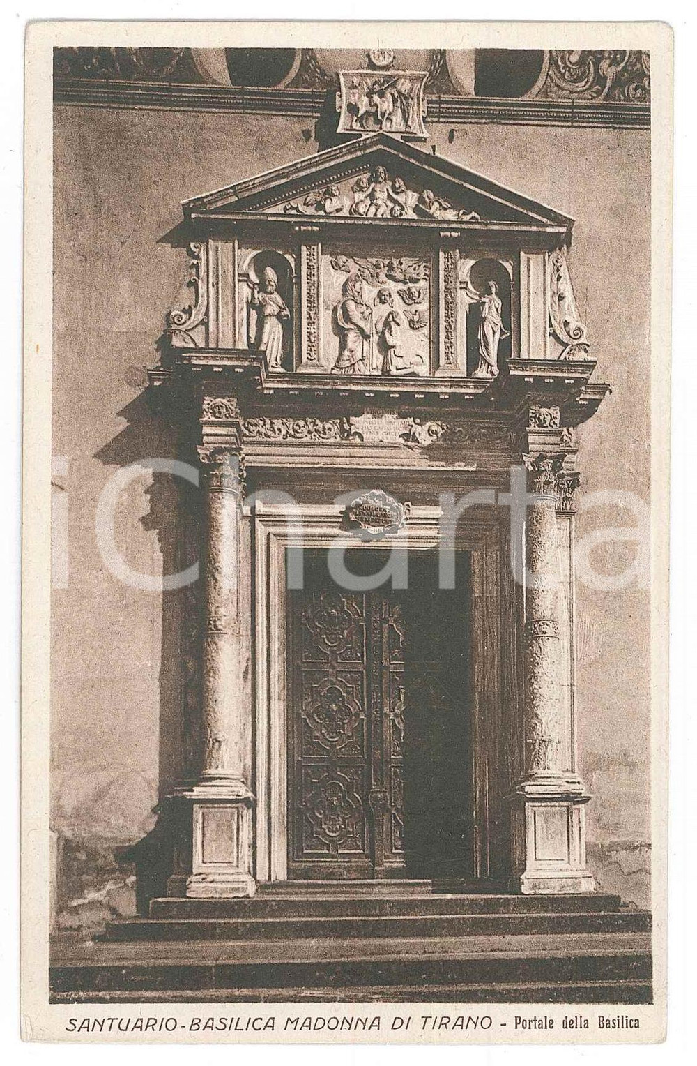 Cartolina originale da collezione 1943 SANTUARIO DELLA MADONNA DI TIRANO Portale della Basilica  Cartolina FP NV 1