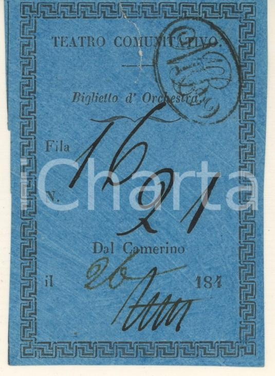 Oggetto da collezione cartaceo 1840 ca RAVENNA ?  Teatro Comunitativo Biglietto d orchestra RARO 6x9 cm 1