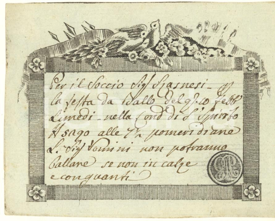 Oggetto da collezione cartaceo 1812 MILANO Contrada S. SPIRITO 5290   Invito uomo per ballo con calze RARO 3 1