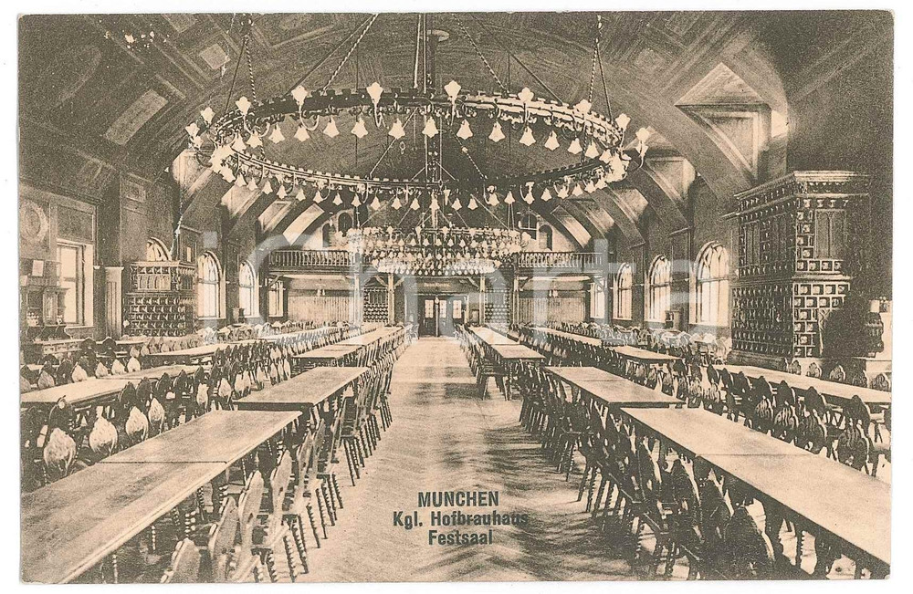 Cartolina originale da collezione 1920 ca MUNCHEN Kgl. Hofbräuhaus Festsaal  Postcard FP NV 1