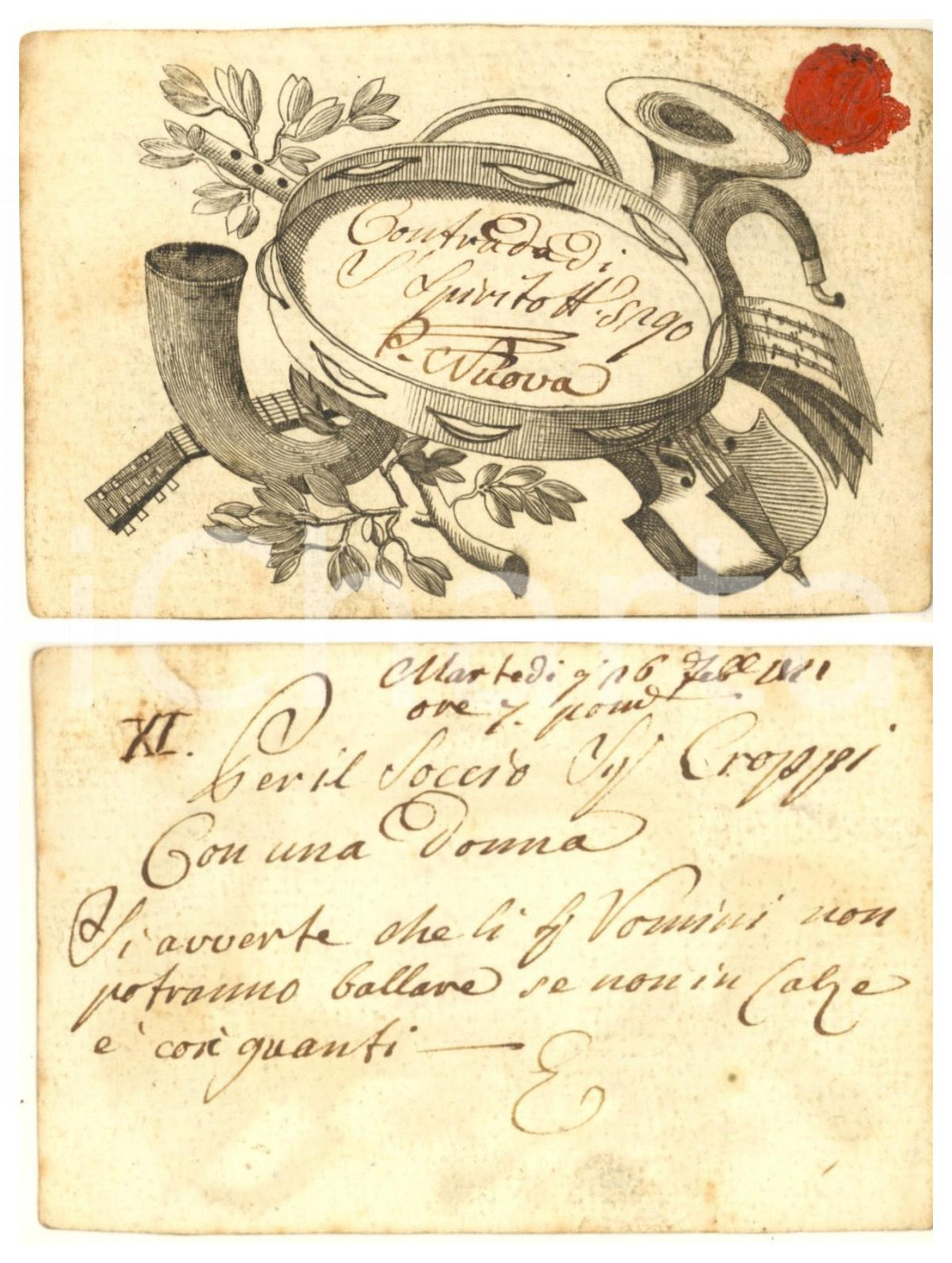 Oggetto da collezione cartaceo 1812 MILANO Contrada S. SPIRITO 5290   Invito uomo per ballo con calze RARO 3 1