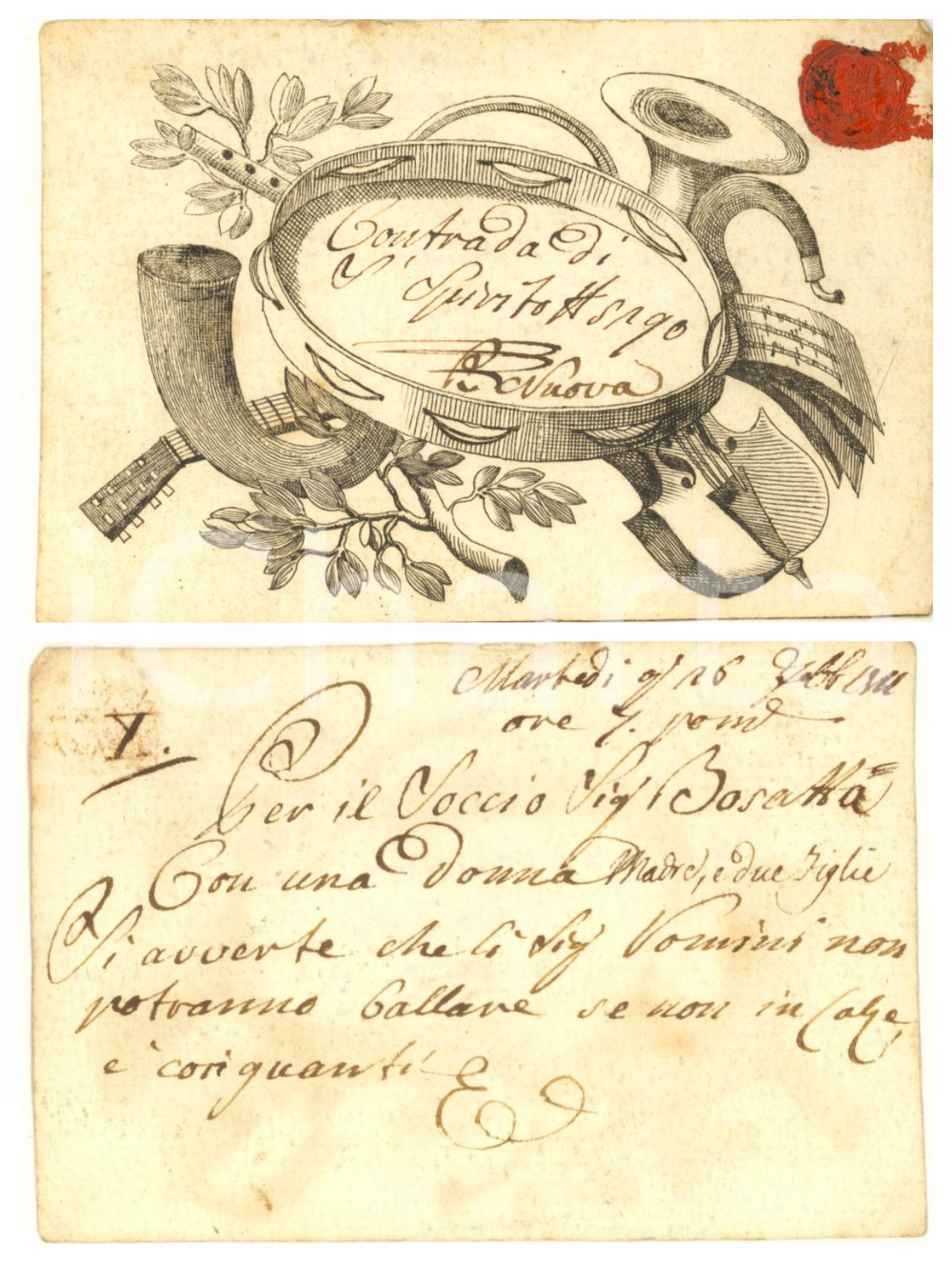 Oggetto da collezione cartaceo 1811 MILANO Contrada S. SPIRITO 5290   Invito uomo per ballo con calze RARO 1 1