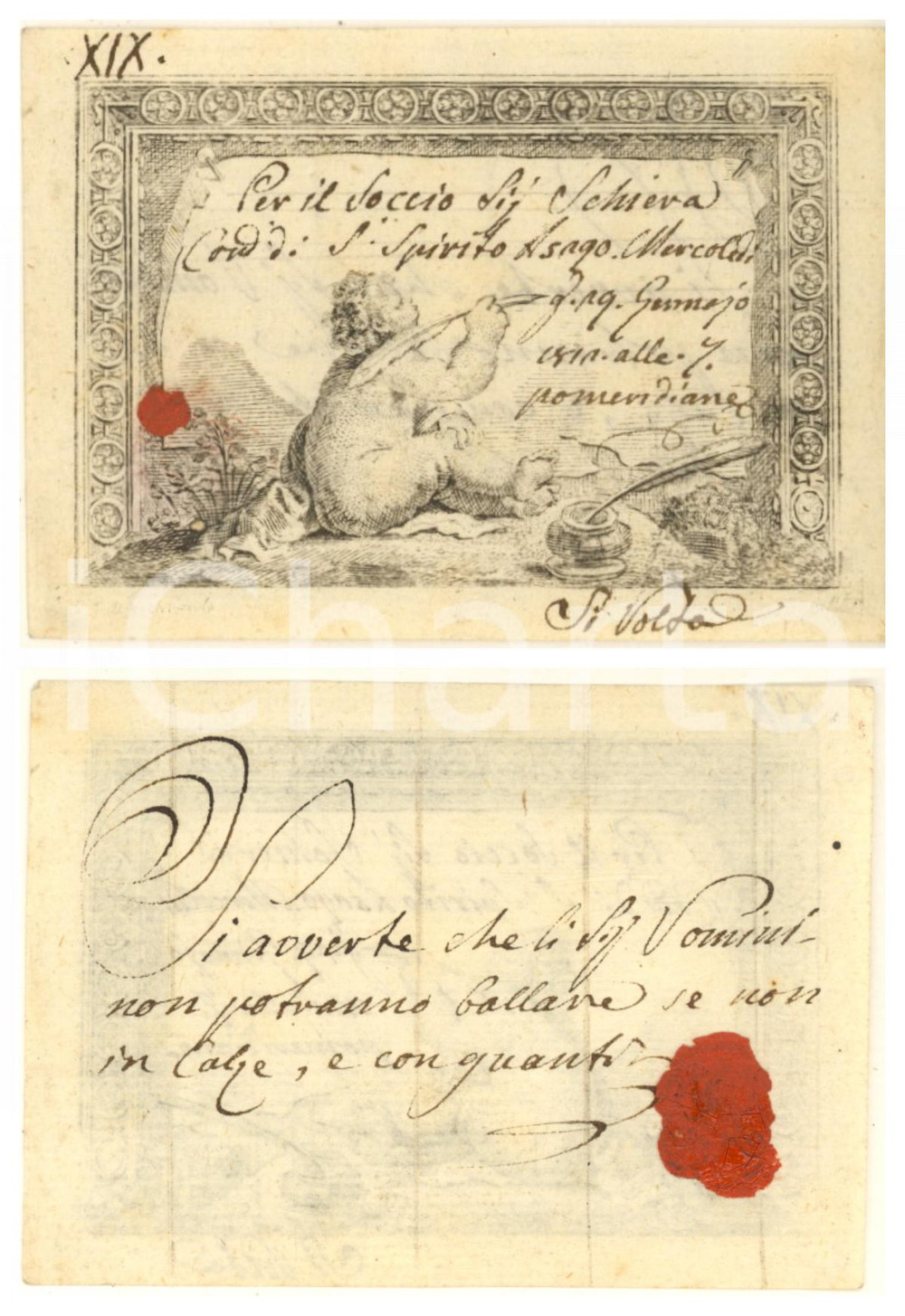 Oggetto da collezione cartaceo 1812 MILANO Contrada S. SPIRITO 5290 Invito uomo per ballo con calze RARO 2 1