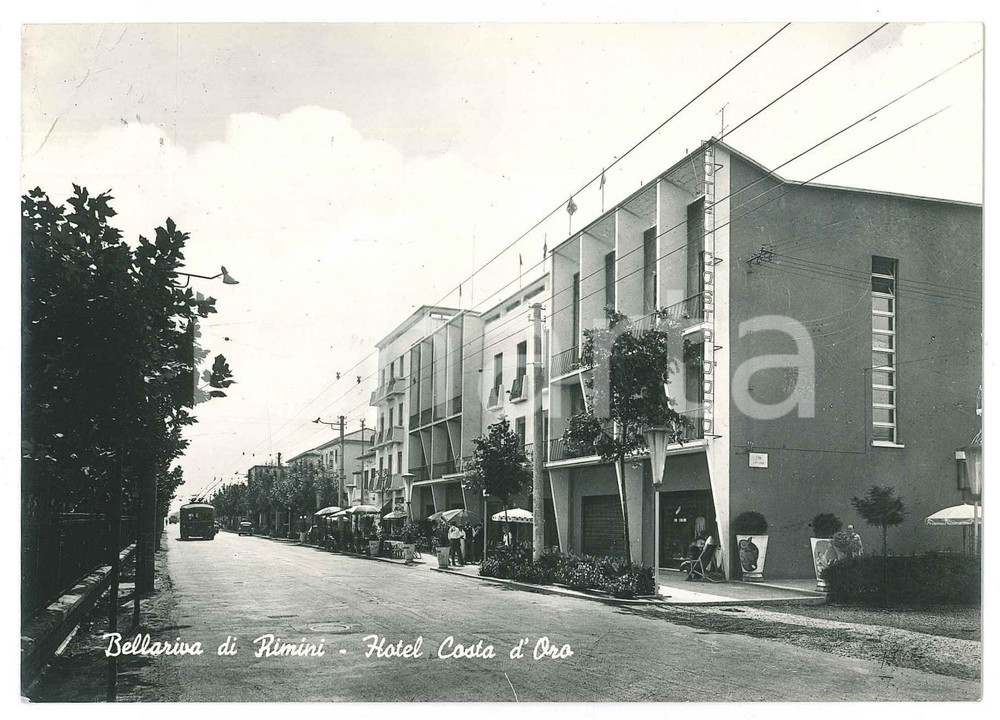 Cartolina originale da collezione 1955 ca BELLARIVA DI RIMINI Hotel Costa d oro  Panorama con bus  Cartolina FG 1