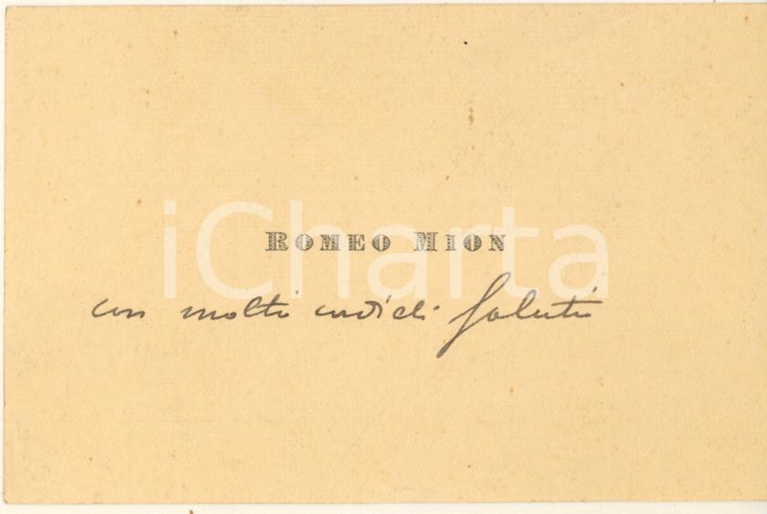 Autografo originale 1920 ca PADOVA Romeo MION proprietario banca  Biglietto autografo 1