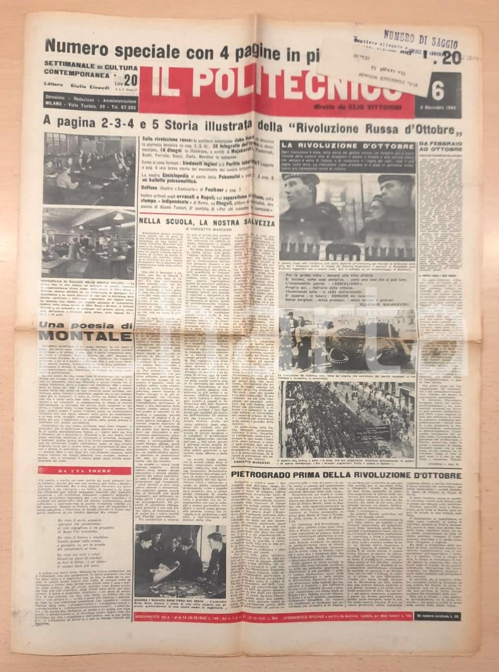 Giornale, rivista storica 1945 IL POLITECNICO Storia illustrata Rivoluzione Russa  n° 6 NUMERO SPECIALE 1