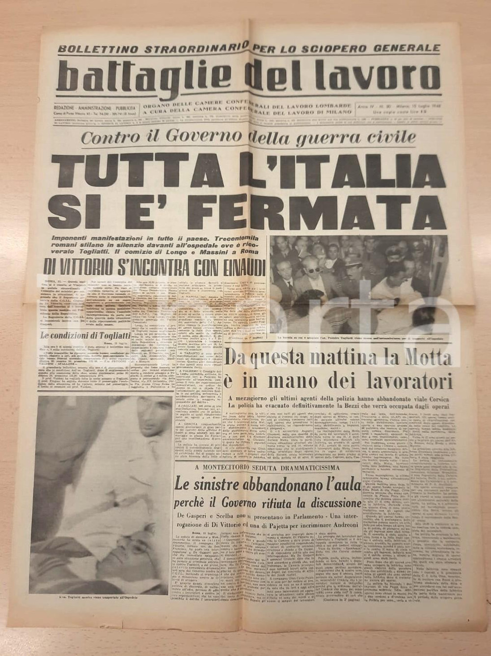 Giornale, rivista storica 1948 BATTAGLIE DEL LAVORO Tutta l Italia si è fermata Bollettino sciopero n° 30 1