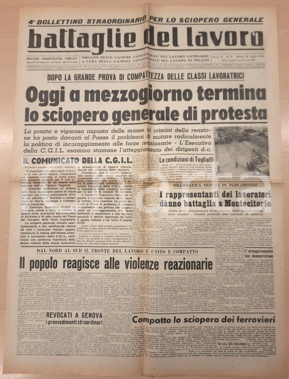 Giornale, rivista storica 1948 BATTAGLIE DEL LAVORO Fine dello sciopero generale Bollettino n°31 1