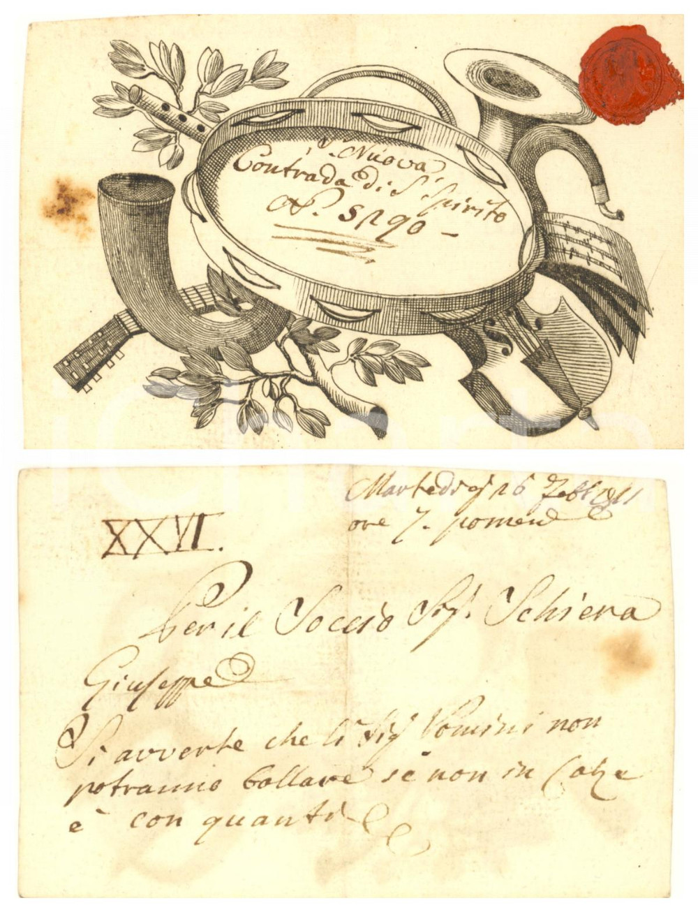 Oggetto da collezione cartaceo 1811 MILANO Contrada S. SPIRITO 5290   Invito uomo per ballo con calze RARO 4 1