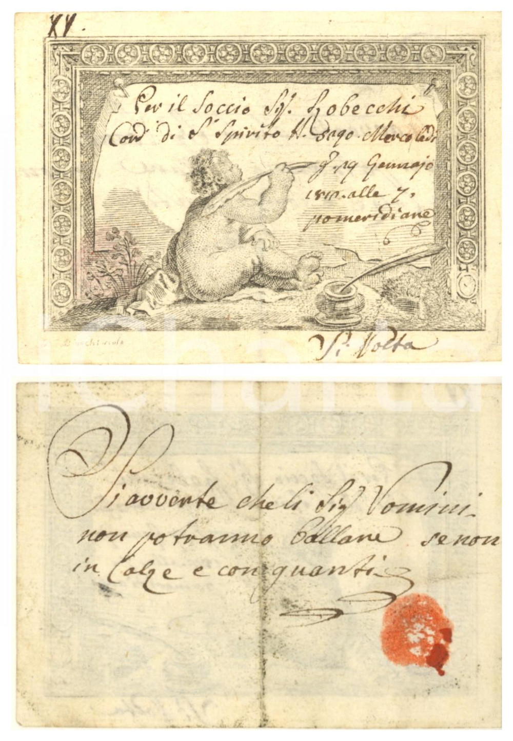 Oggetto da collezione cartaceo 1812 MILANO Contrada S. SPIRITO 5290 Invito uomo per ballo con calze RARO 4 1