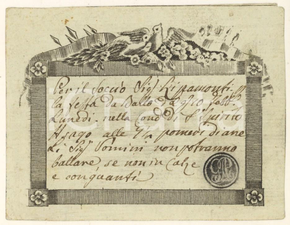 Oggetto da collezione cartaceo 1812 MILANO Contrada S. SPIRITO 5290   Invito uomo per ballo con calze RARO 4 1