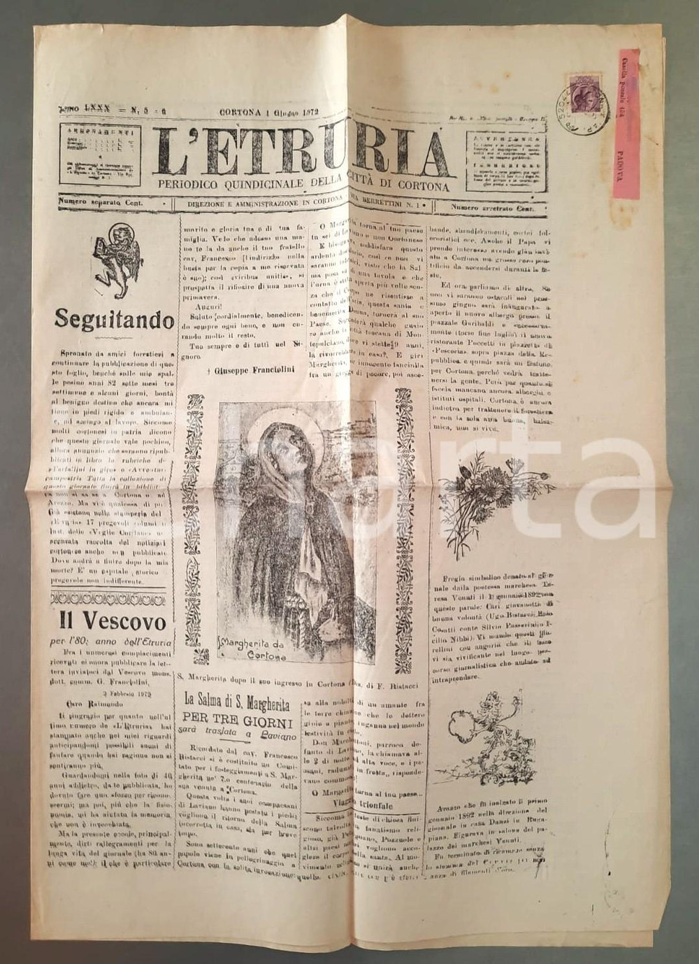 Giornale, rivista storica 1972 CORTONA L ETRURIA Salma di Santa Margherita a Laviano Giornale 1